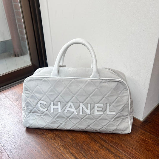 Preloved Chanel Canvas & Leather Handbag AG548 in Gray Shoulder Bag