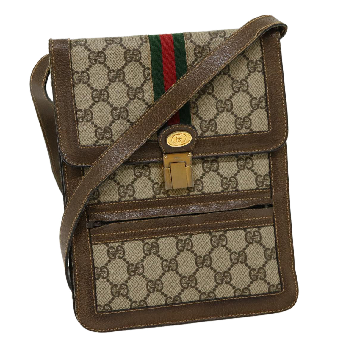 GUCCI GG Canvas Web Sherry Line Shoulder Bag Beige Red Green  rd2223