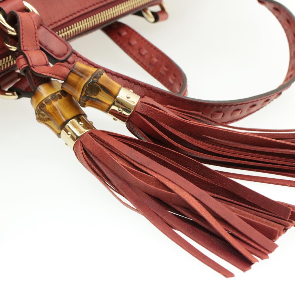 GUCCI Green Carpet Challenge Leather 2Way Tote Bag Fringe Bamboo Red Auth rd707