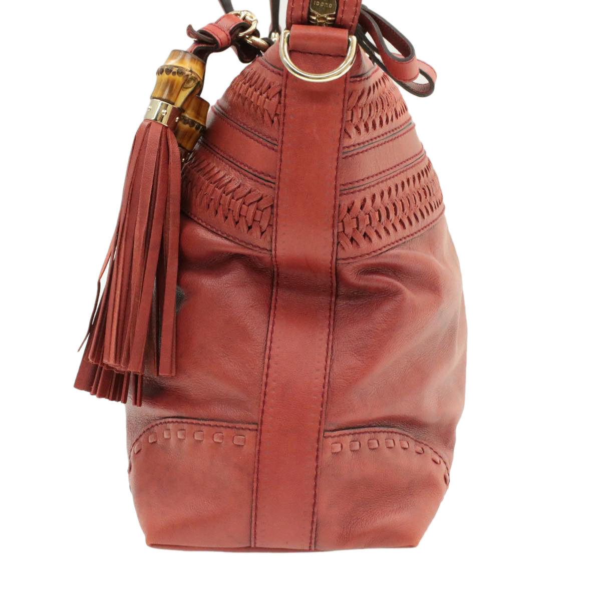 GUCCI Green Carpet Challenge Leather 2Way Tote Bag Fringe Bamboo Red Auth rd707