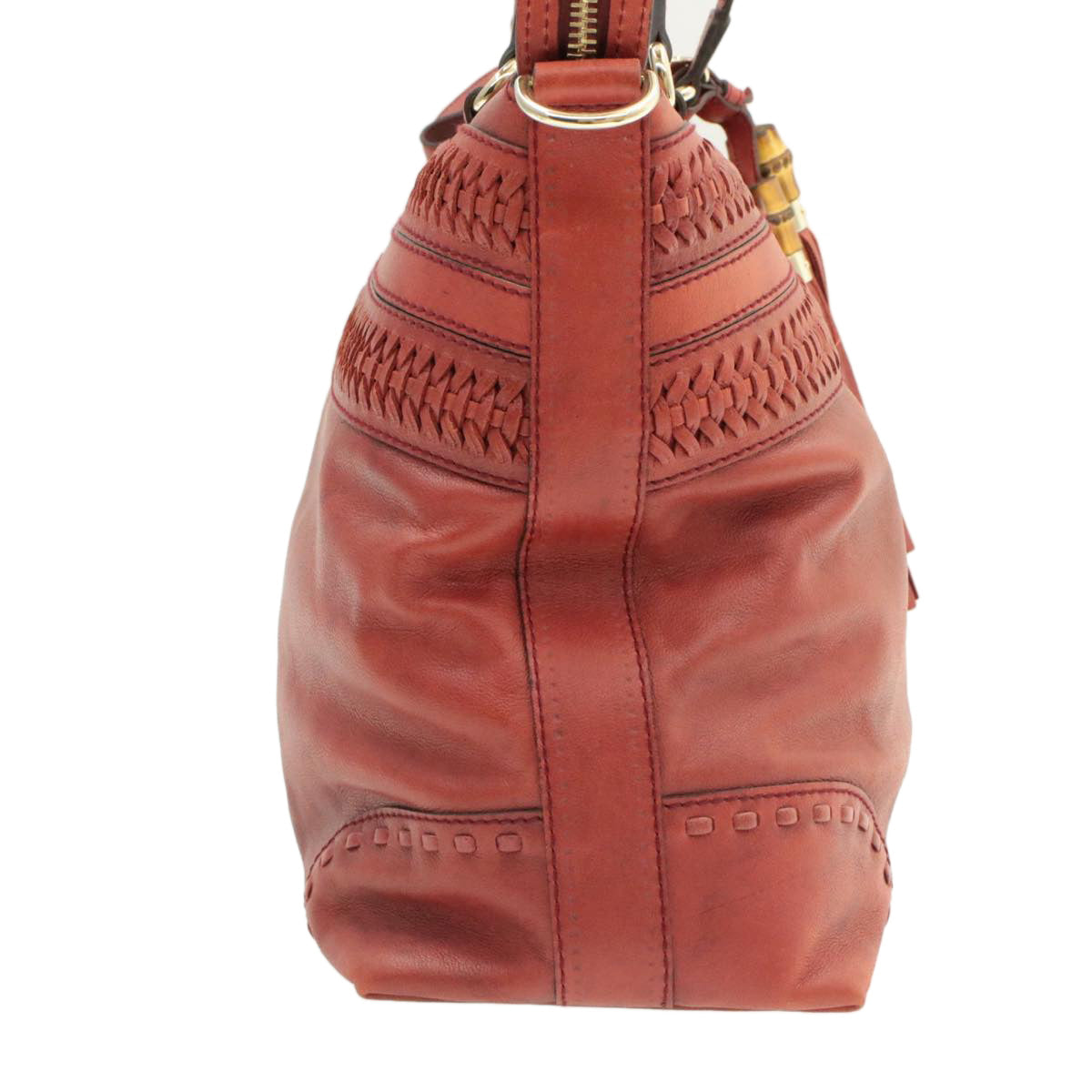 GUCCI Green Carpet Challenge Leather 2Way Tote Bag Fringe Bamboo Red Auth rd707