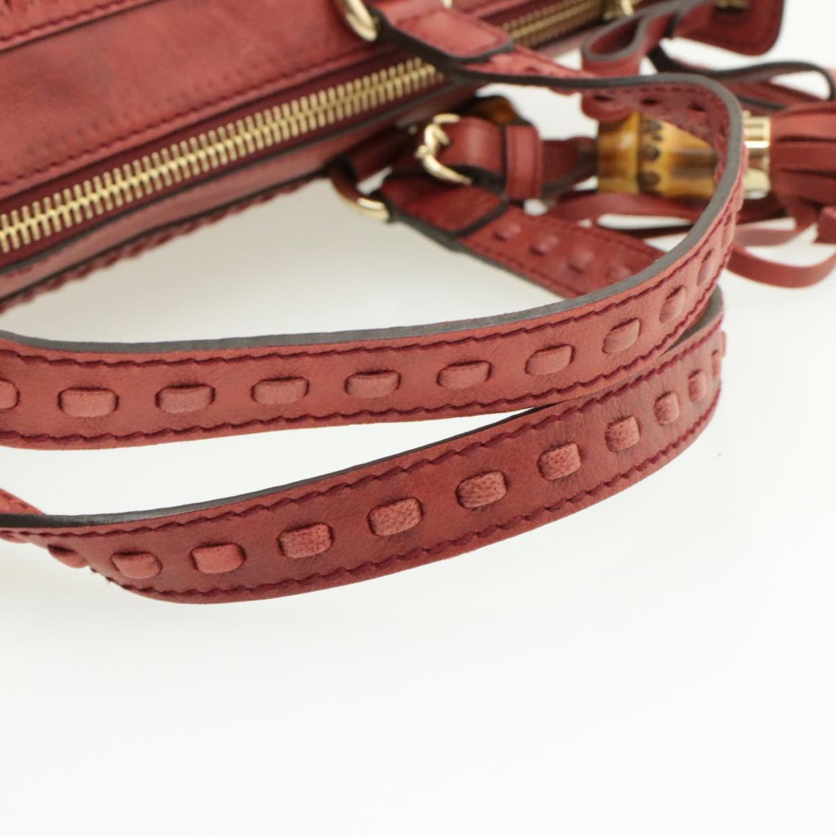 GUCCI Green Carpet Challenge Leather 2Way Tote Bag Fringe Bamboo Red Auth rd707