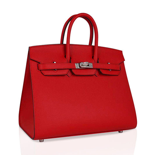 Hermes Birkin 25 Bag Sellier Rouge De Couer Epsom Leather with Palladium Hardware