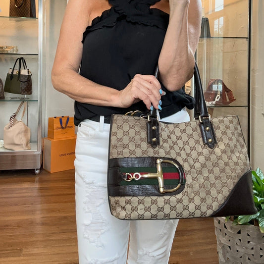 Gucci GG Canvas Horsebit Web Tote