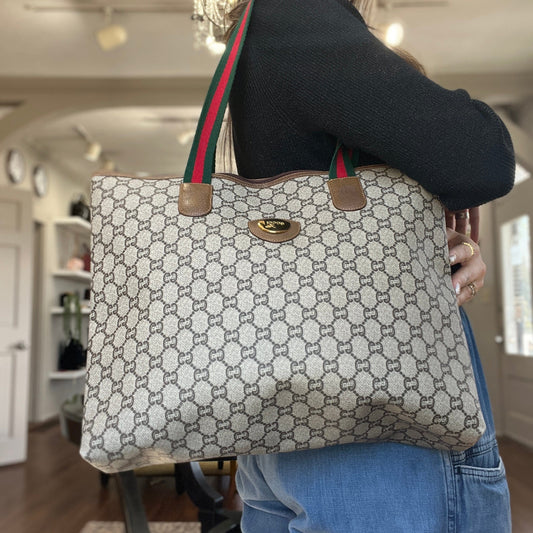 Gucci GG Plus Top Zip Web Tote
