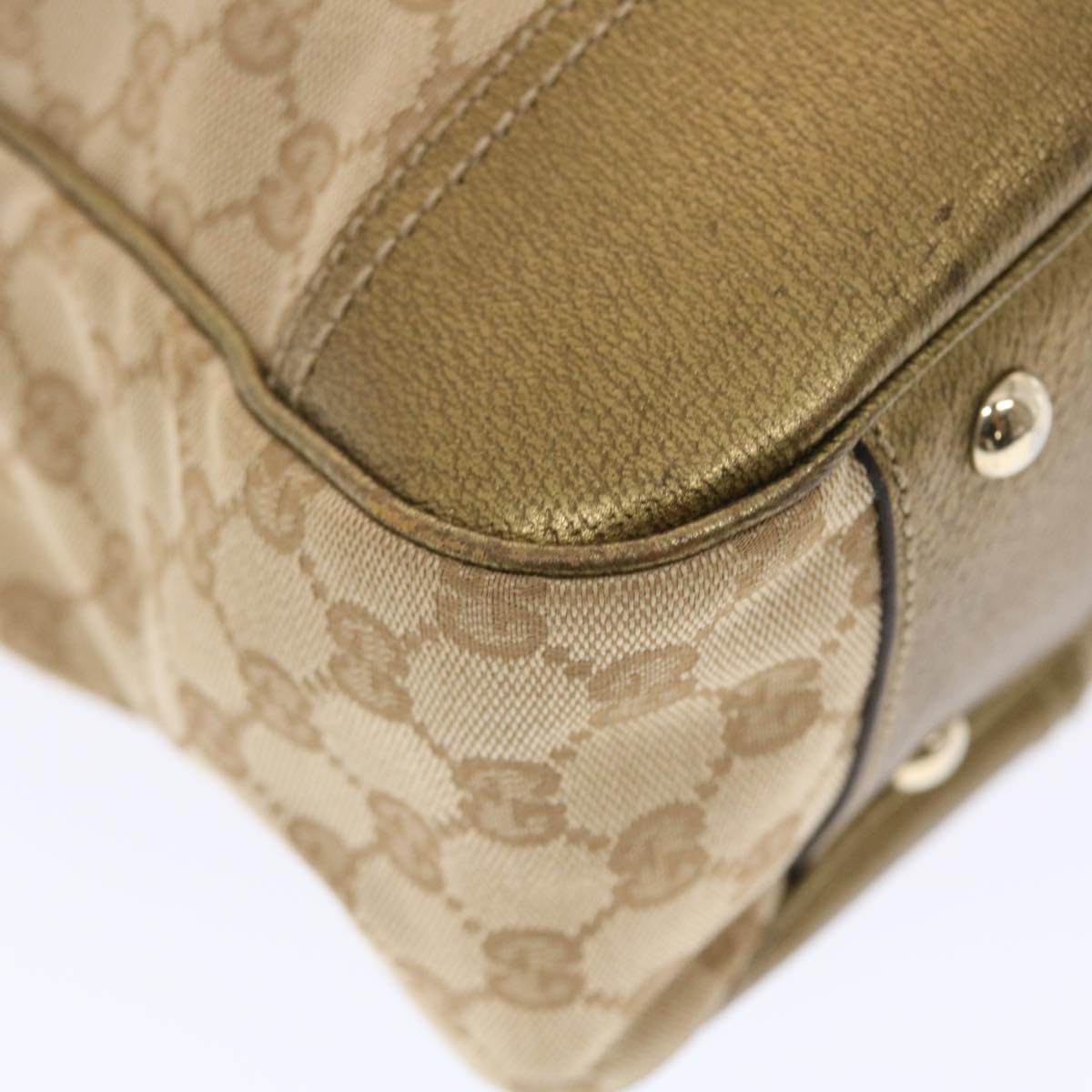 GUCCI GG Canvas Princy Line Tote Bag Leather Gold Tone 163805  tb793