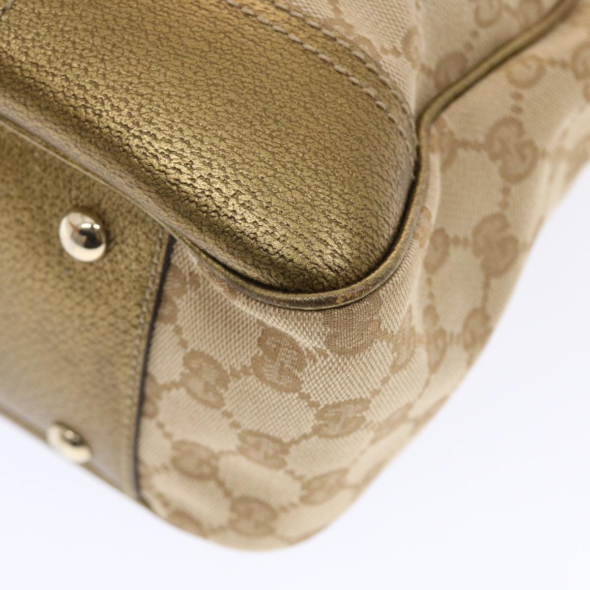 GUCCI GG Canvas Princy Line Tote Bag Leather Gold Tone 163805  tb793