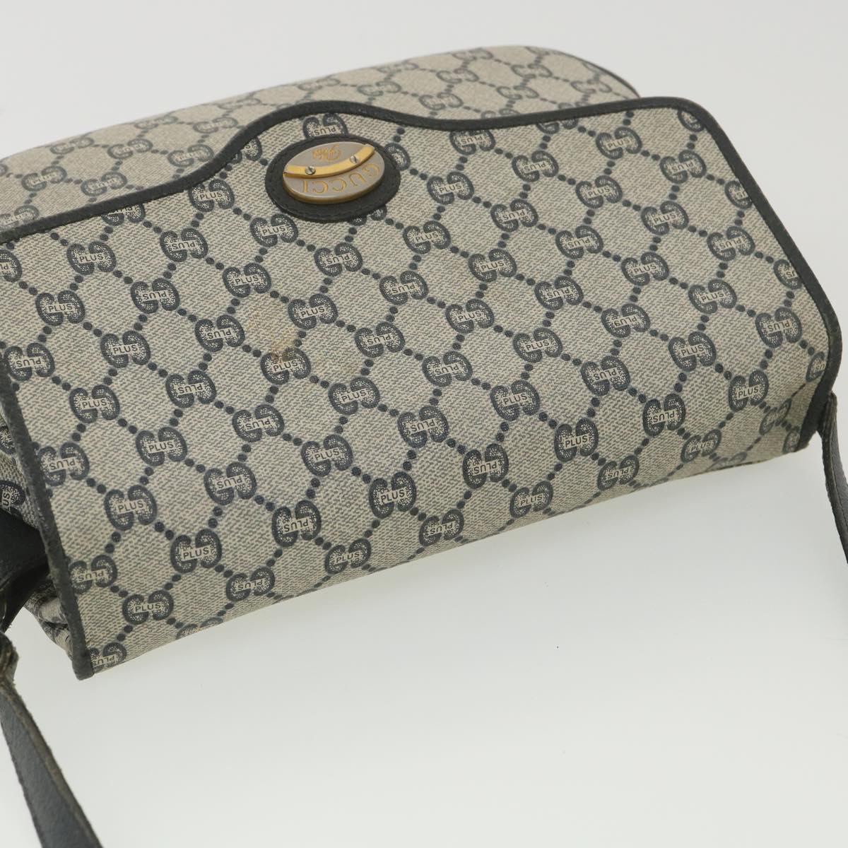 GUCCI GG Plus Canvas Shoulder Bag PVC Leather Gray Navy  th3486