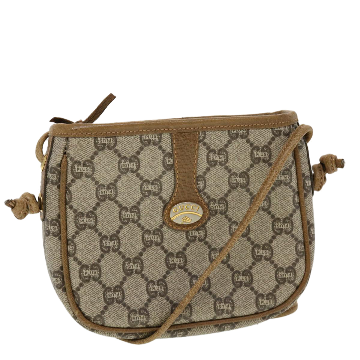 GUCCI GG Plus Canvas Shoulder Bag PVC Leather Beige  th3722