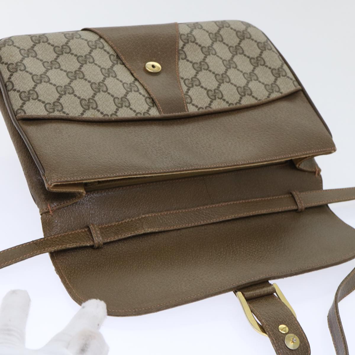 GUCCI GG Canvas Shoulder Bag PVC Leather Beige 90402025  th3857