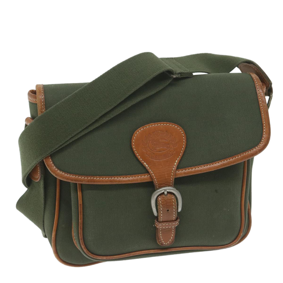 BurberrySs Shoulder Bag Canvas Khaki Auth ti1465