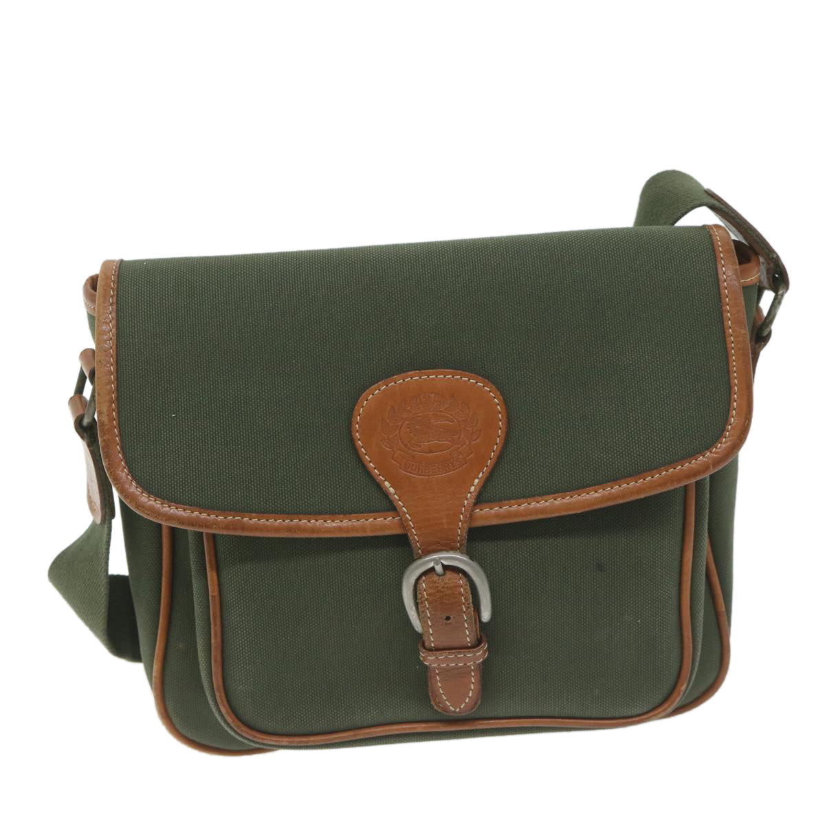 BurberrySs Shoulder Bag Canvas Khaki Auth ti1465