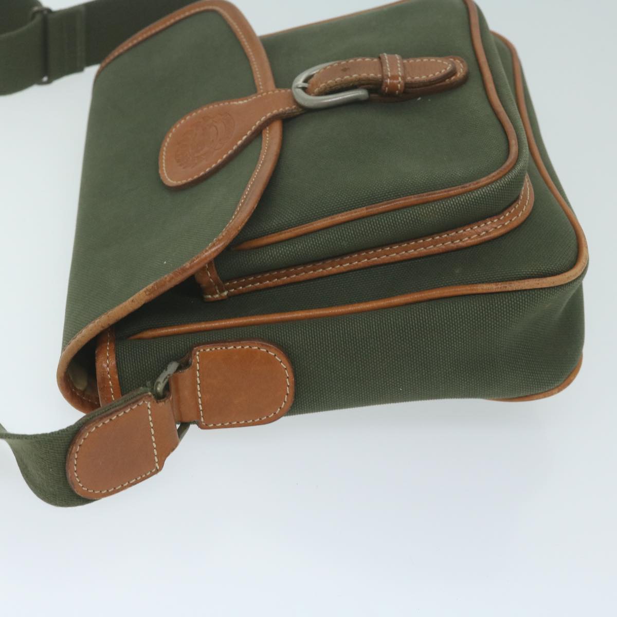 BurberrySs Shoulder Bag Canvas Khaki Auth ti1465