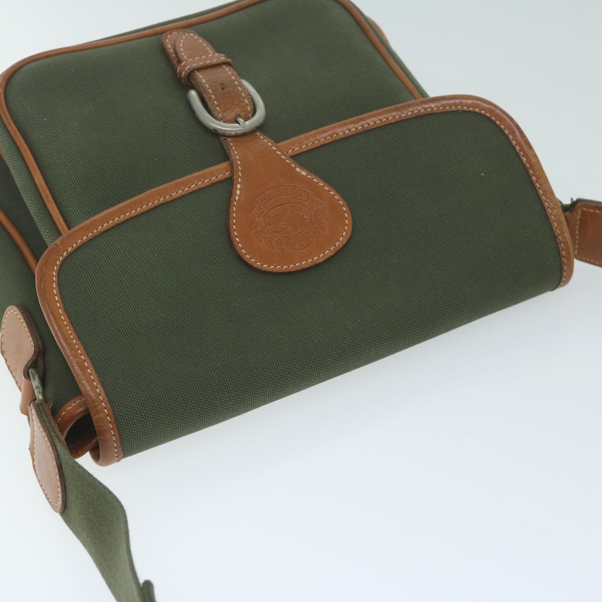 BurberrySs Shoulder Bag Canvas Khaki Auth ti1465