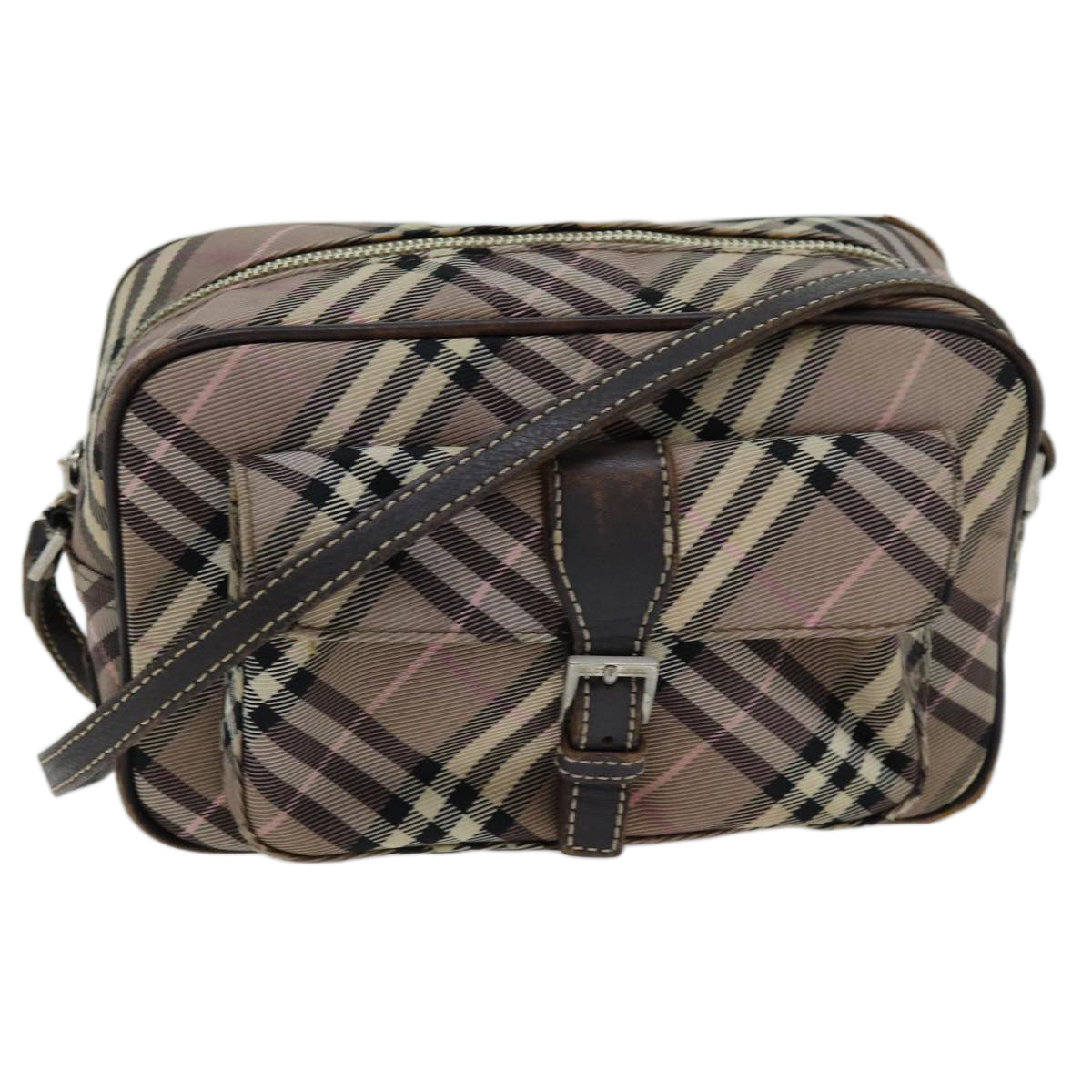 Burberry Nova Check Blue Label Shoulder Bag Nylon Brown Auth ti1741