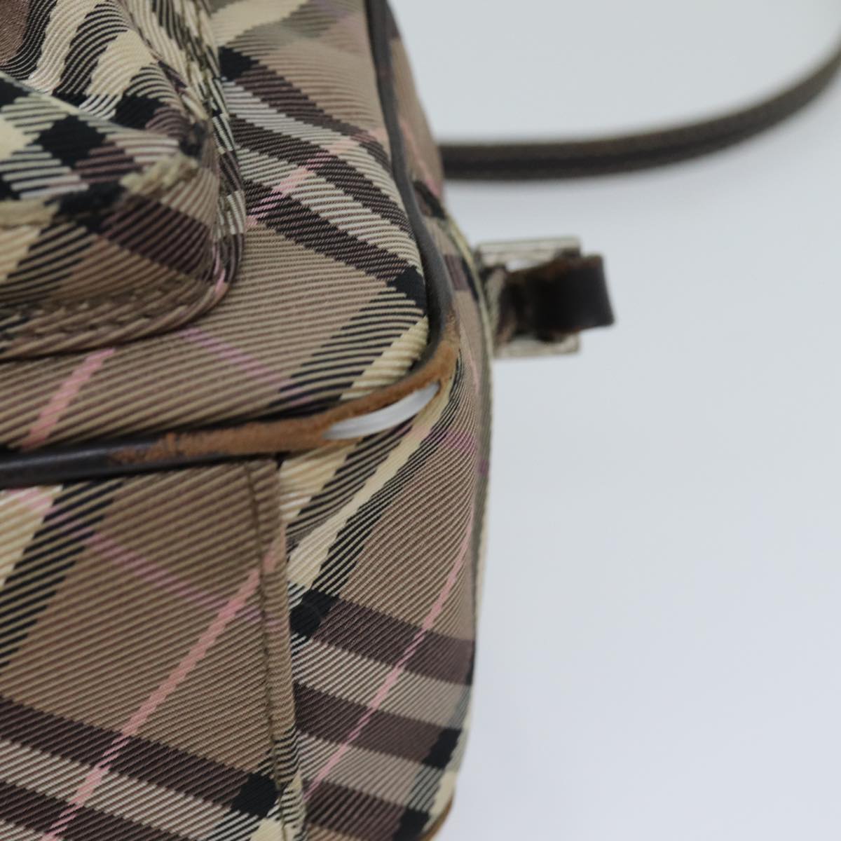 Burberry Nova Check Blue Label Shoulder Bag Nylon Brown Auth ti1741