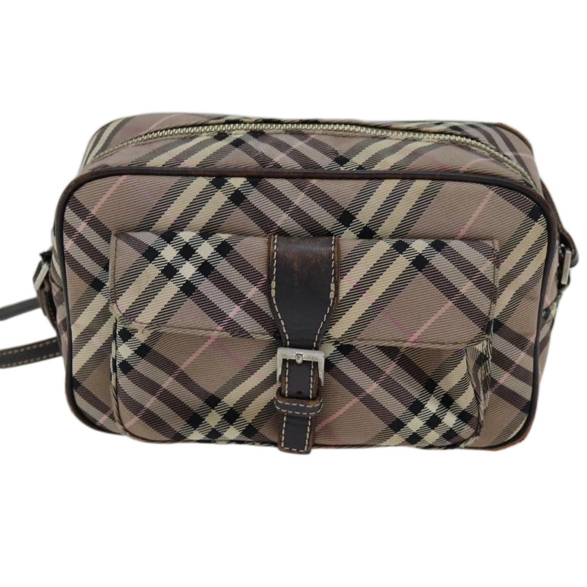 Burberry Nova Check Blue Label Shoulder Bag Nylon Brown Auth ti1741