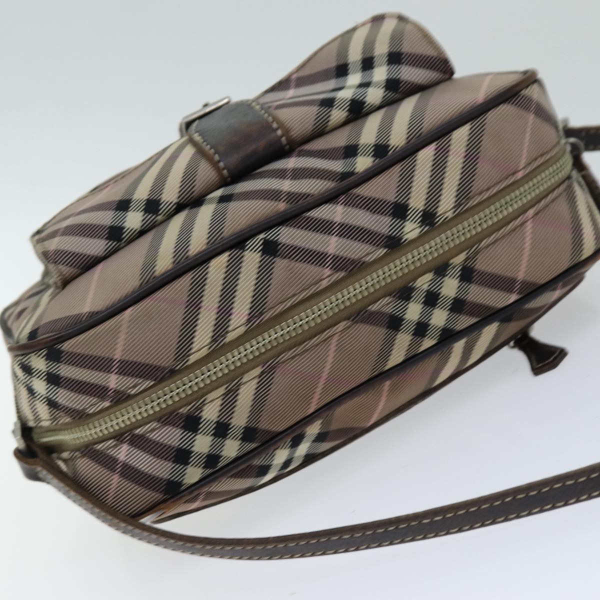 Burberry Nova Check Blue Label Shoulder Bag Nylon Brown Auth ti1741