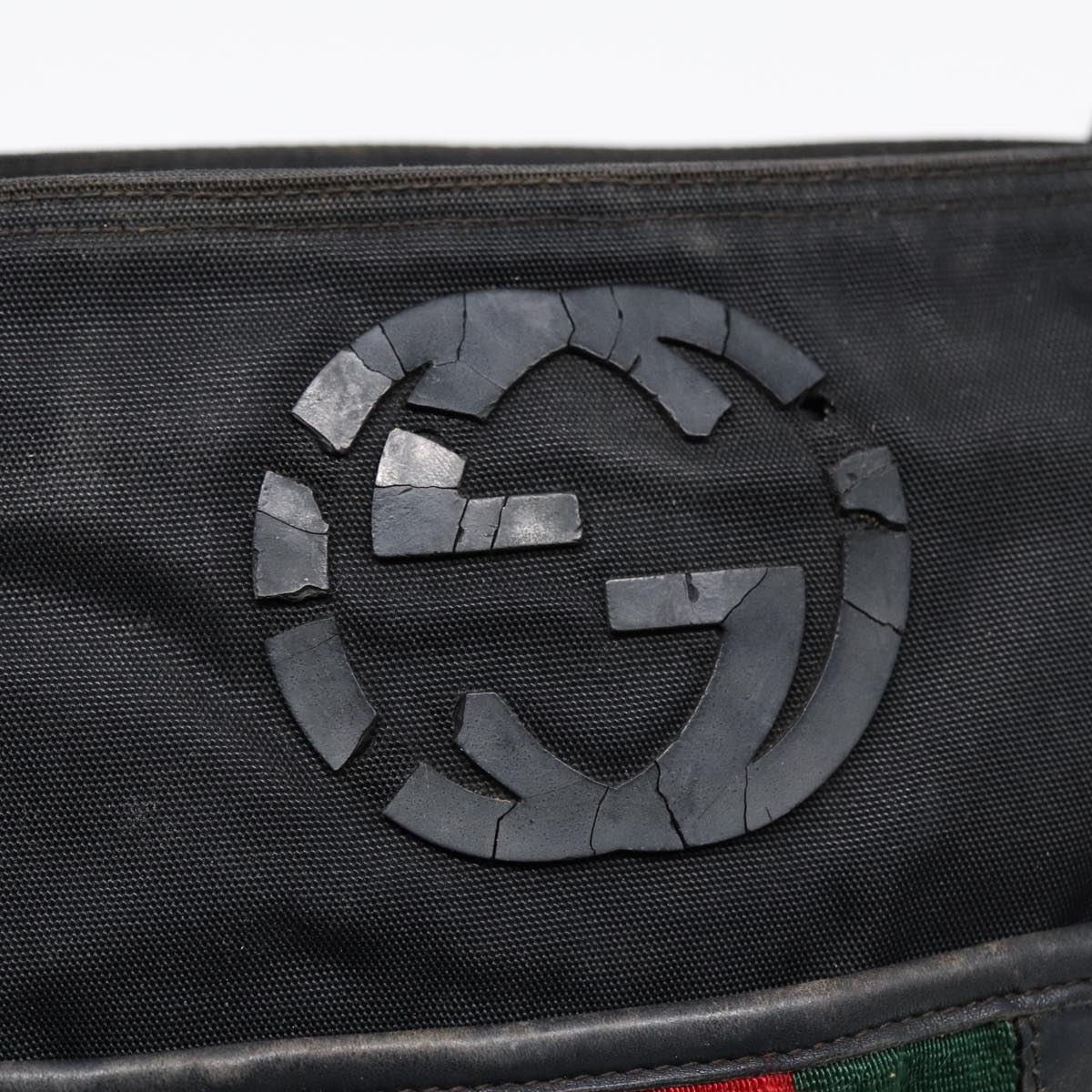 GUCCI Web Sherry Line Shoulder Bag Nylon Black Silver 181067 Auth ti1952