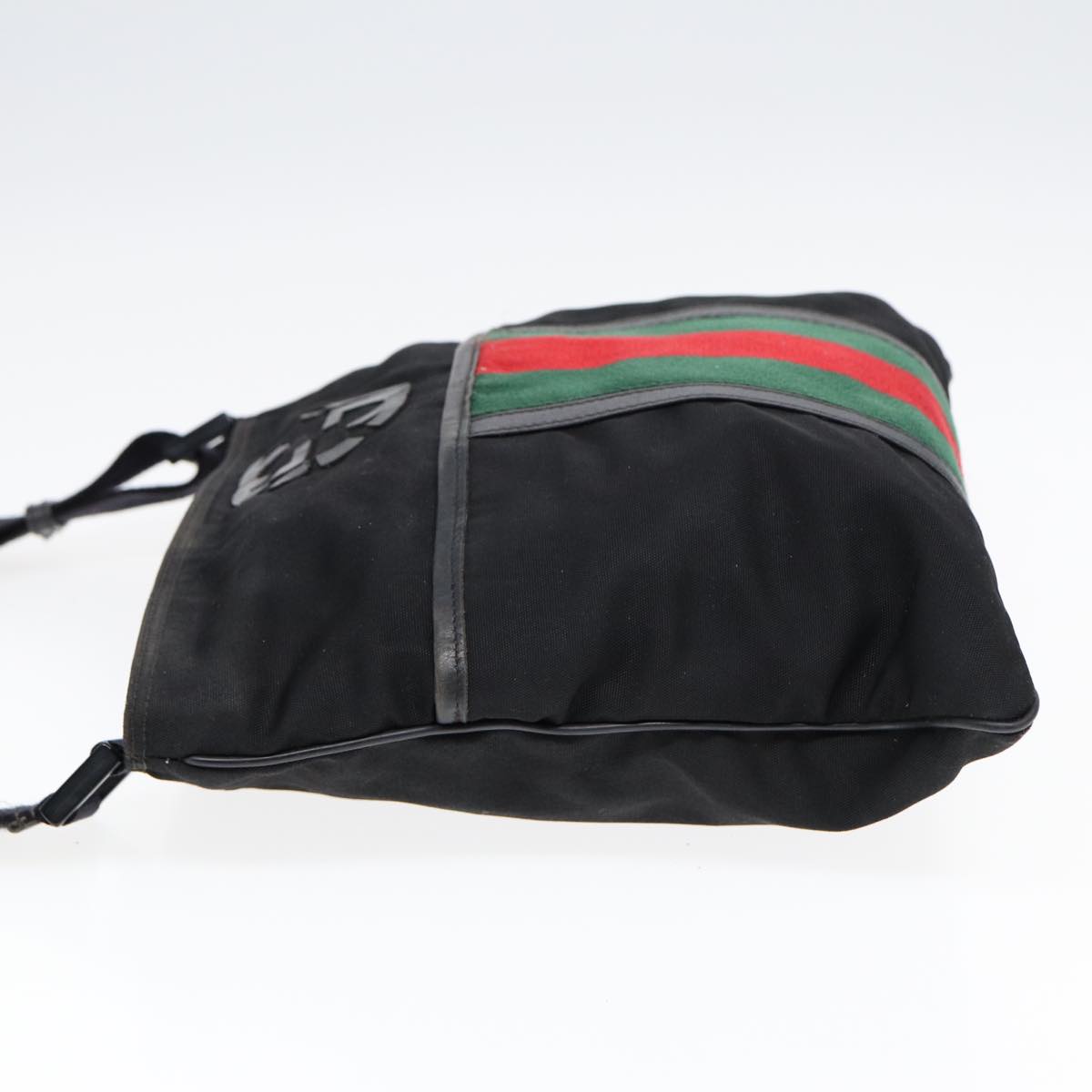 GUCCI Web Sherry Line Shoulder Bag Nylon Black Silver 181067 Auth ti1952