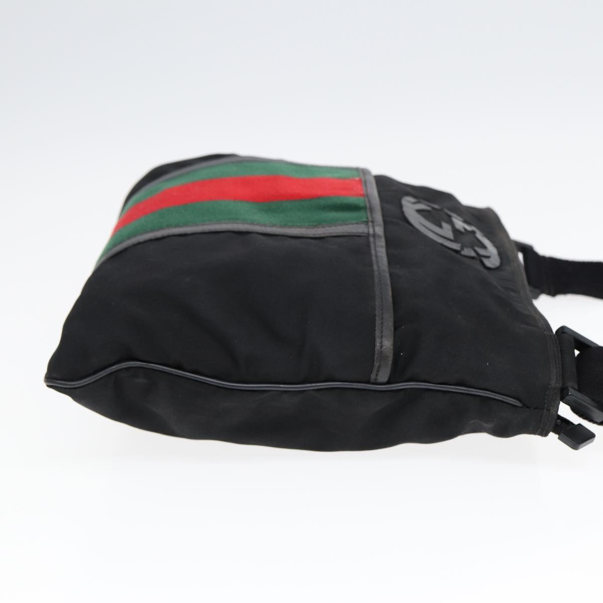 GUCCI Web Sherry Line Shoulder Bag Nylon Black Silver 181067 Auth ti1952