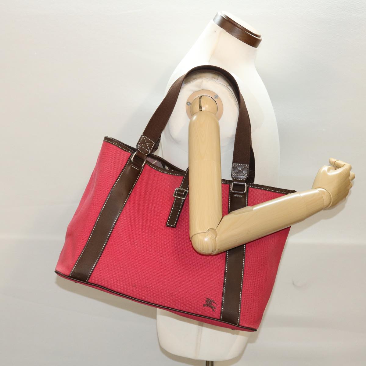 Burberry Shoulder Bag Canvas Leather Red Auth yb149