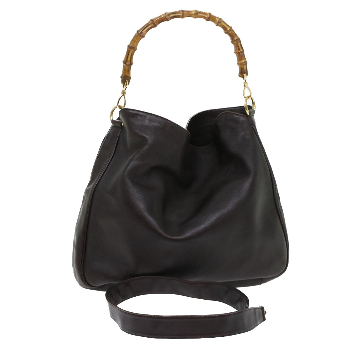 Gucci Bamboo Hand Bag Leather 2way Shoulder Bag Brown 0011577  yb187