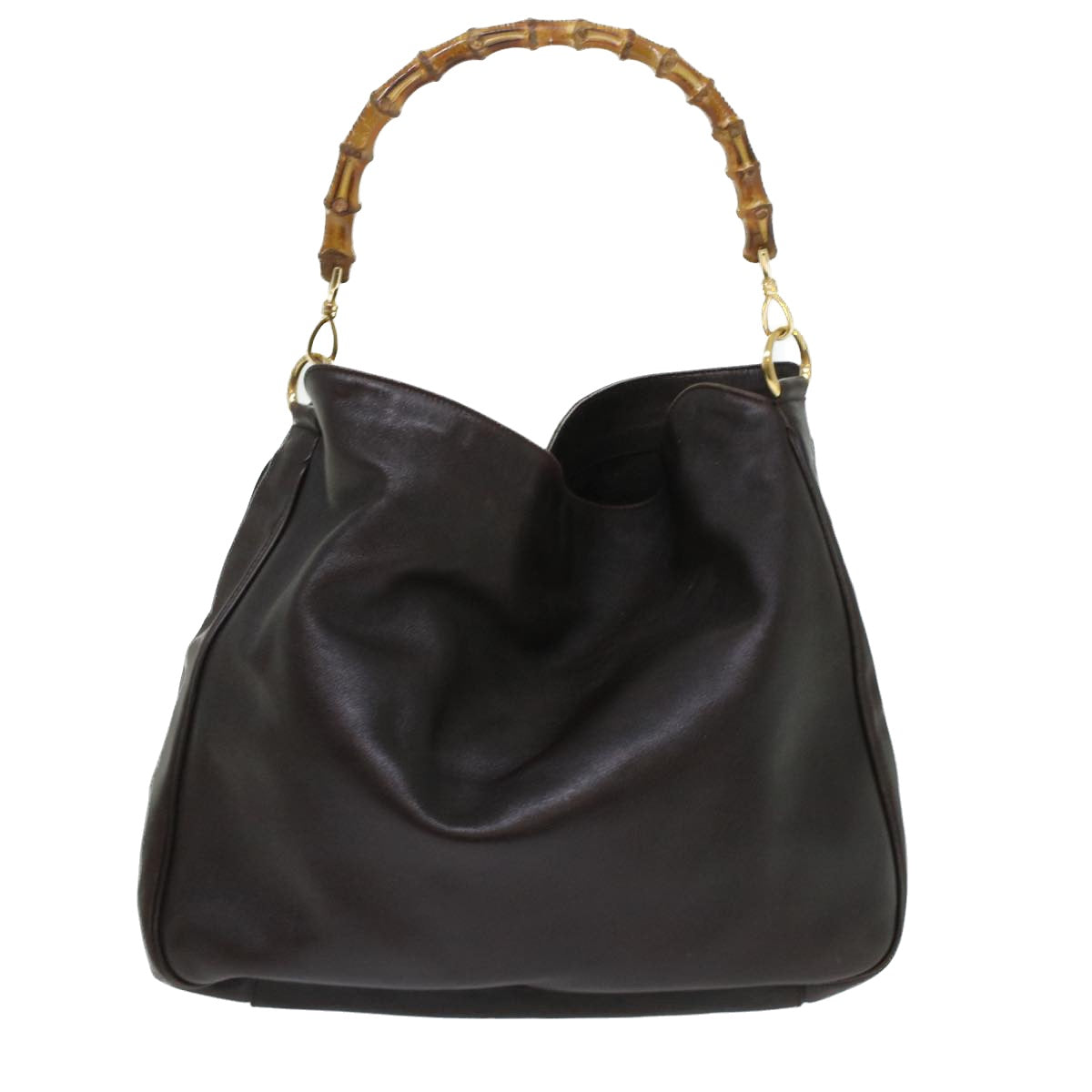 Gucci Bamboo Hand Bag Leather 2way Shoulder Bag Brown 0011577  yb187