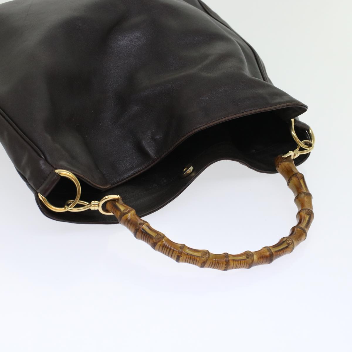 Gucci Bamboo Hand Bag Leather 2way Shoulder Bag Brown 0011577  yb187