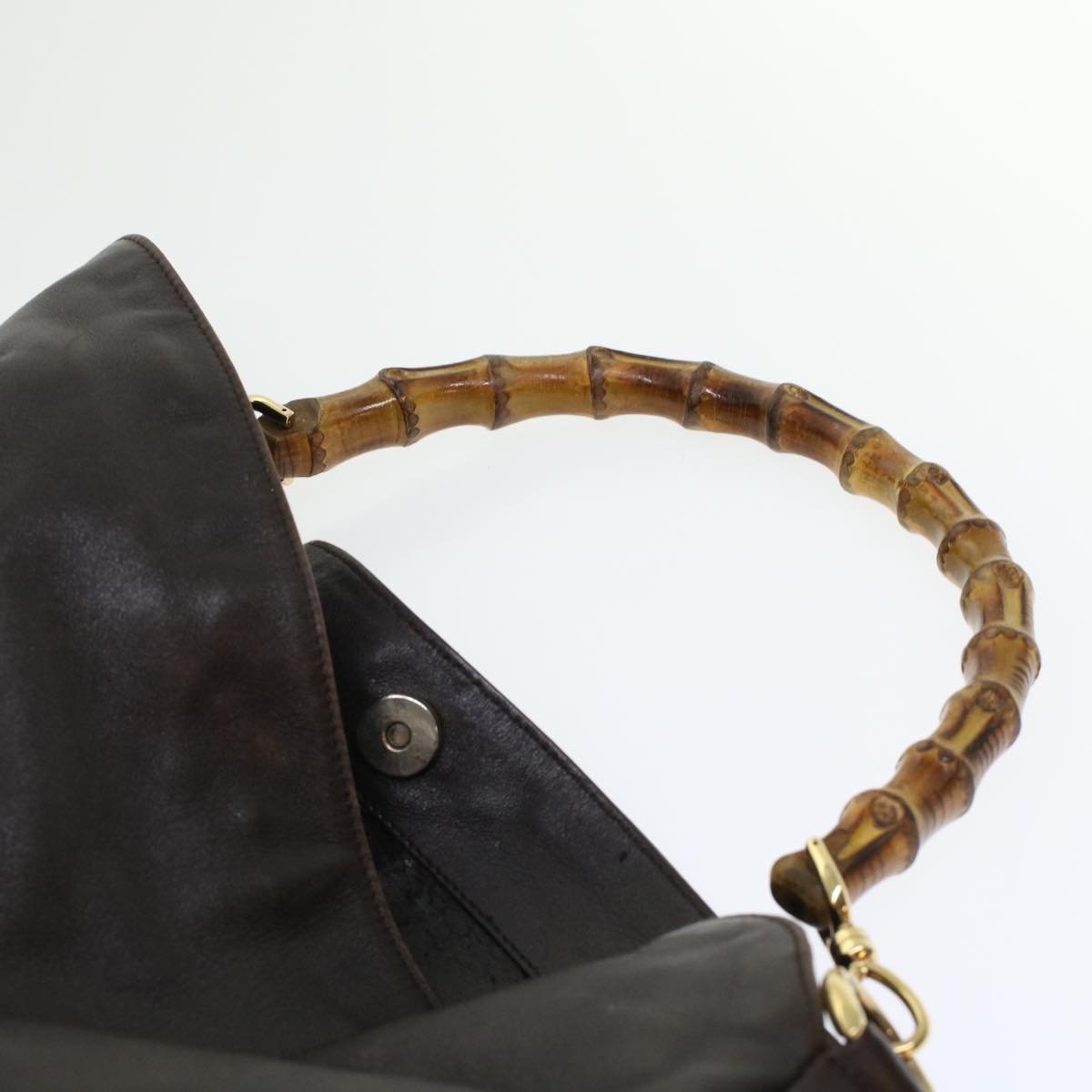 Gucci Bamboo Hand Bag Leather 2way Shoulder Bag Brown 0011577  yb187