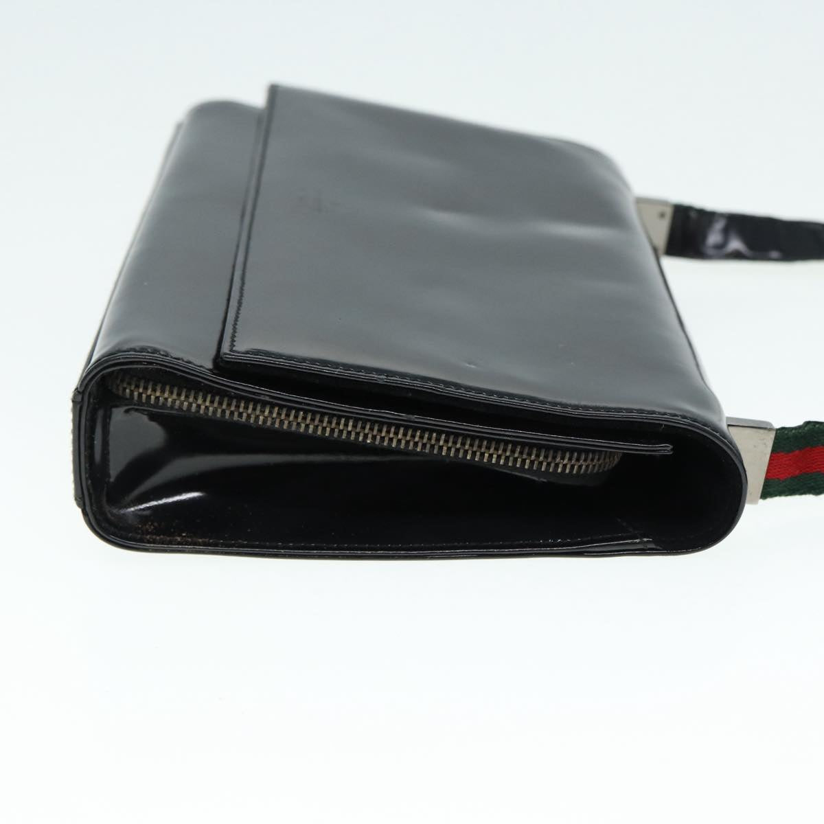 GUCCI Web Sherry Line Shoulder Bag Patent Leather Black Red 0013248 Auth yk14343
