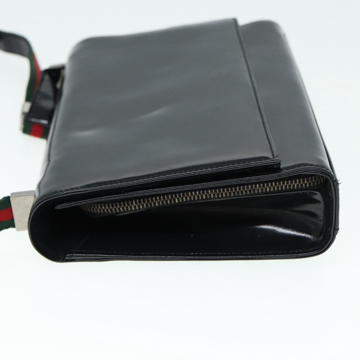 GUCCI Web Sherry Line Shoulder Bag Patent Leather Black Red 0013248 Auth yk14343