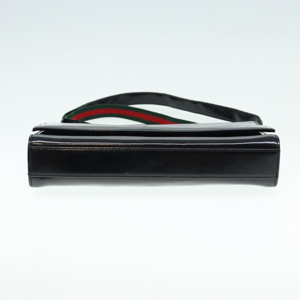 GUCCI Web Sherry Line Shoulder Bag Patent Leather Black Red 0013248 Auth yk14343