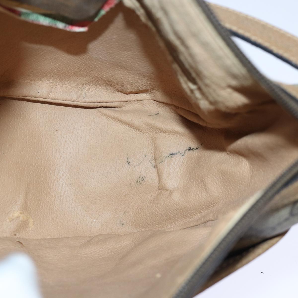 GUCCI GG Supreme Web Sherry Line Shoulder Bag PVC Beige Gold Auth yk14355