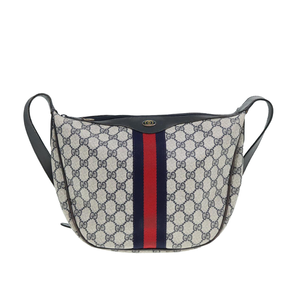 GUCCI GG Supreme Web Sherry Line Shoulder Bag PVC Leather Navy Auth yk14395