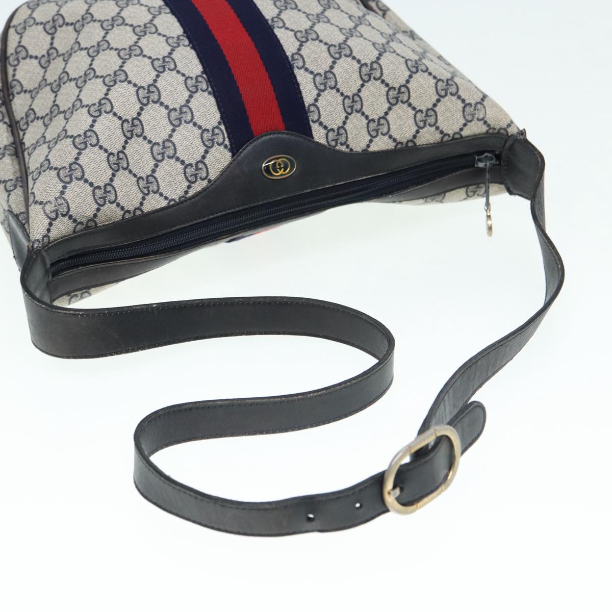 GUCCI GG Supreme Web Sherry Line Shoulder Bag PVC Leather Navy Auth yk14395