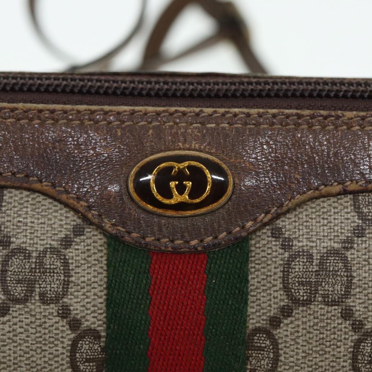 GUCCI GG Supreme Web Sherry Line Shoulder Bag PVC Beige 89 02 017 Auth yk14402