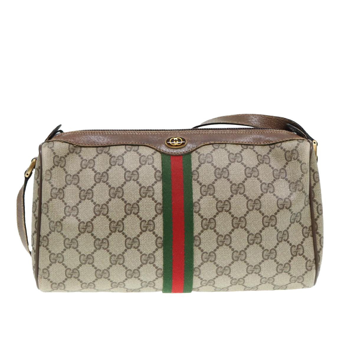 GUCCI GG Supreme Web Sherry Line Shoulder Bag PVC Beige 89 02 017 Auth yk14402