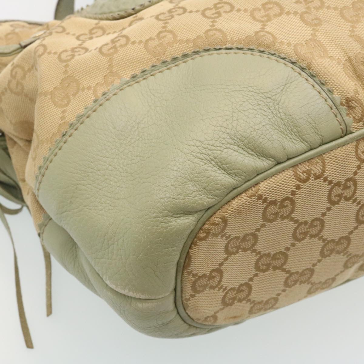 GUCCI GG Canvas Tote Bag Fringe Beige Green  yk3822