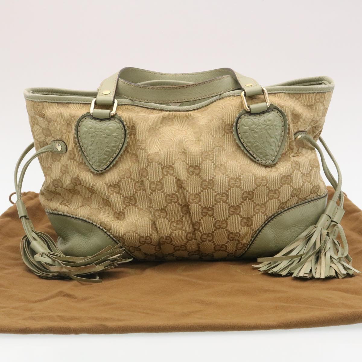 GUCCI GG Canvas Tote Bag Fringe Beige Green  yk3822