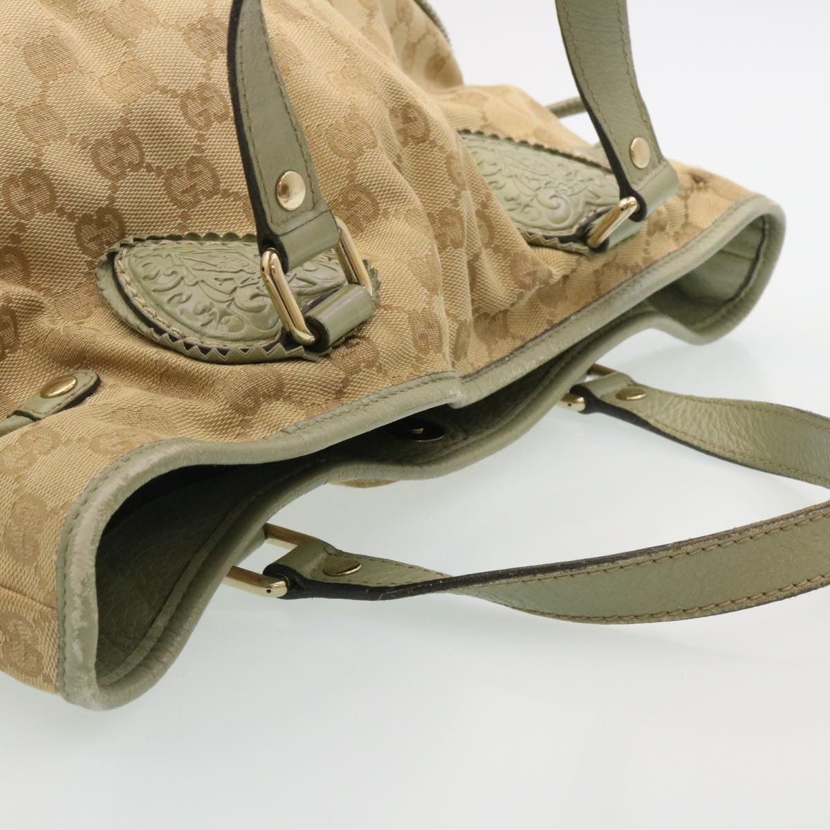 GUCCI GG Canvas Tote Bag Fringe Beige Green  yk3822