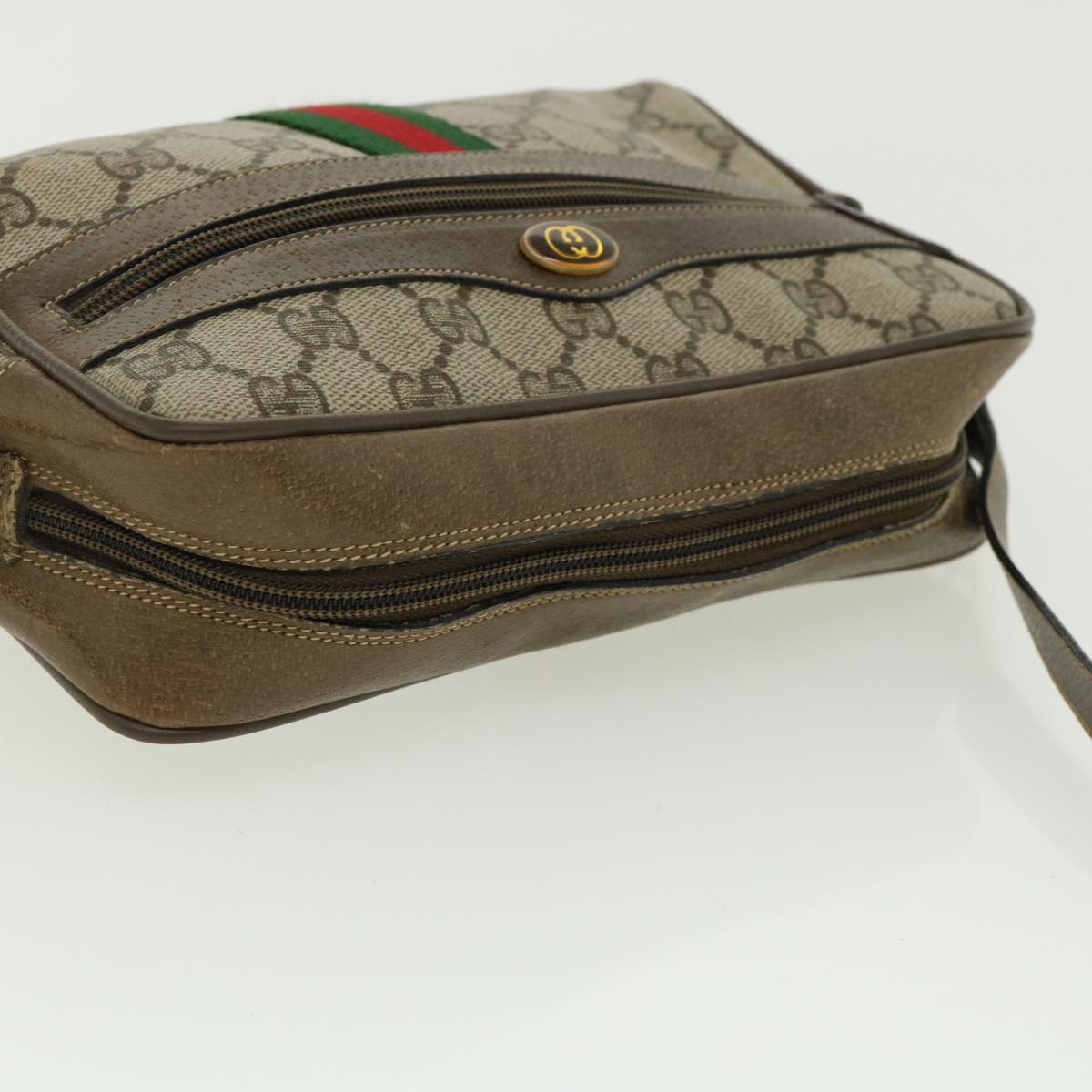GUCCI GG Canvas Web Sherry Line Shoulder Bag Beige Green 98.02.004  yk5881B