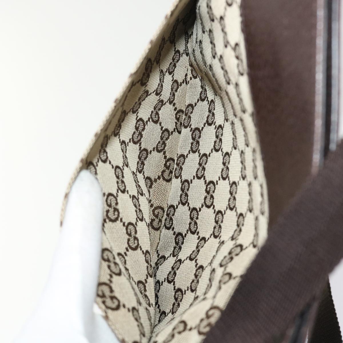 GUCCI GG Canvas Shoulder Bag Leather Beige 27639  yk7751