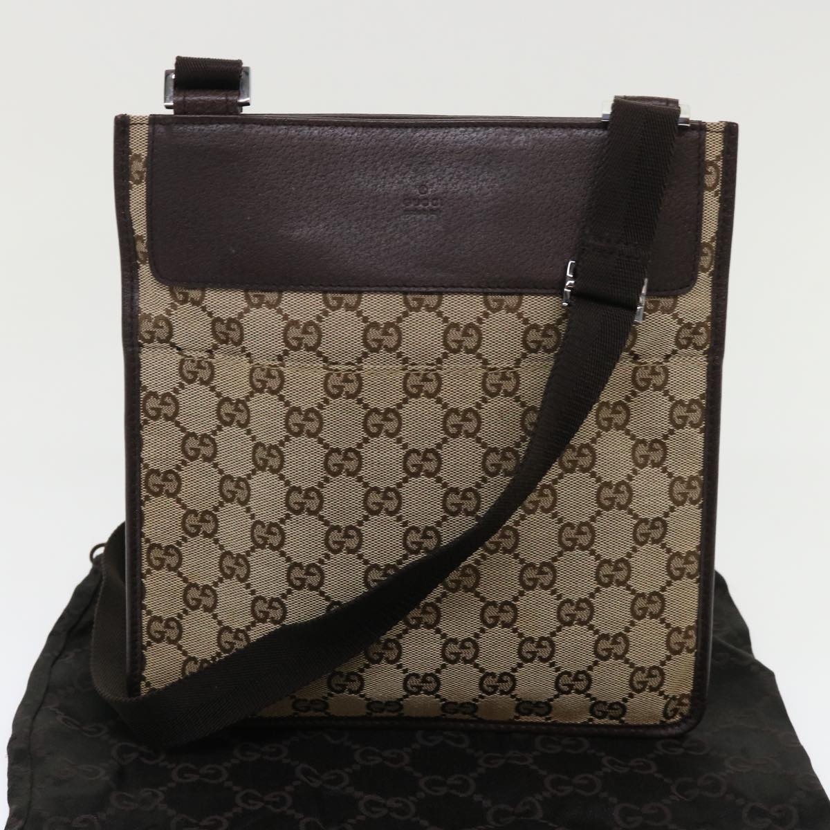 GUCCI GG Canvas Shoulder Bag Leather Beige 27639  yk7751