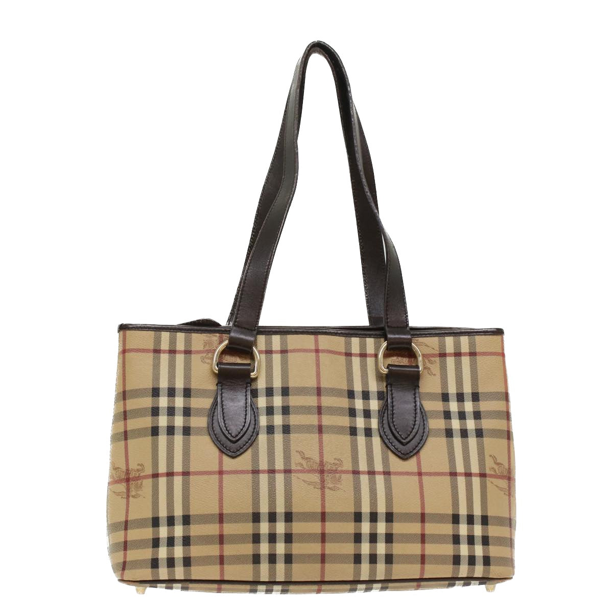Burberry Nova Check Shoulder Bag PVC Leather Beige Dark Brown Auth yk7975