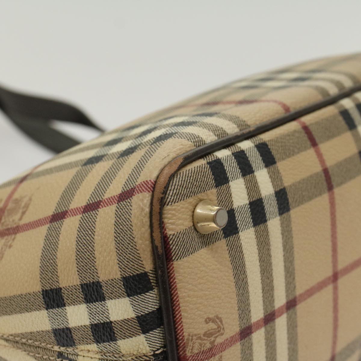 Burberry Nova Check Shoulder Bag PVC Leather Beige Dark Brown Auth yk7975
