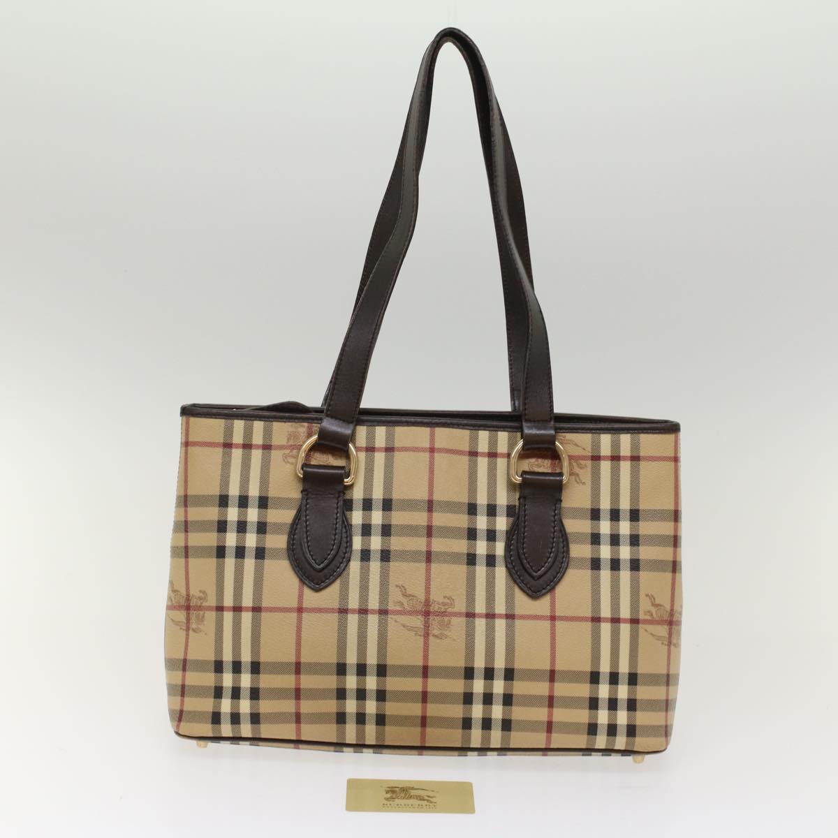 Burberry Nova Check Shoulder Bag PVC Leather Beige Dark Brown Auth yk7975