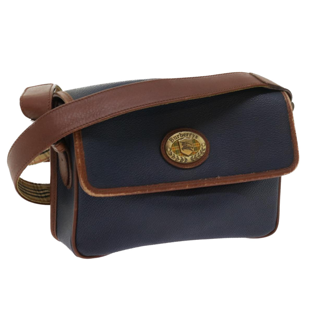 BurberrySs Shoulder Bag Leather Navy Auth yk9080