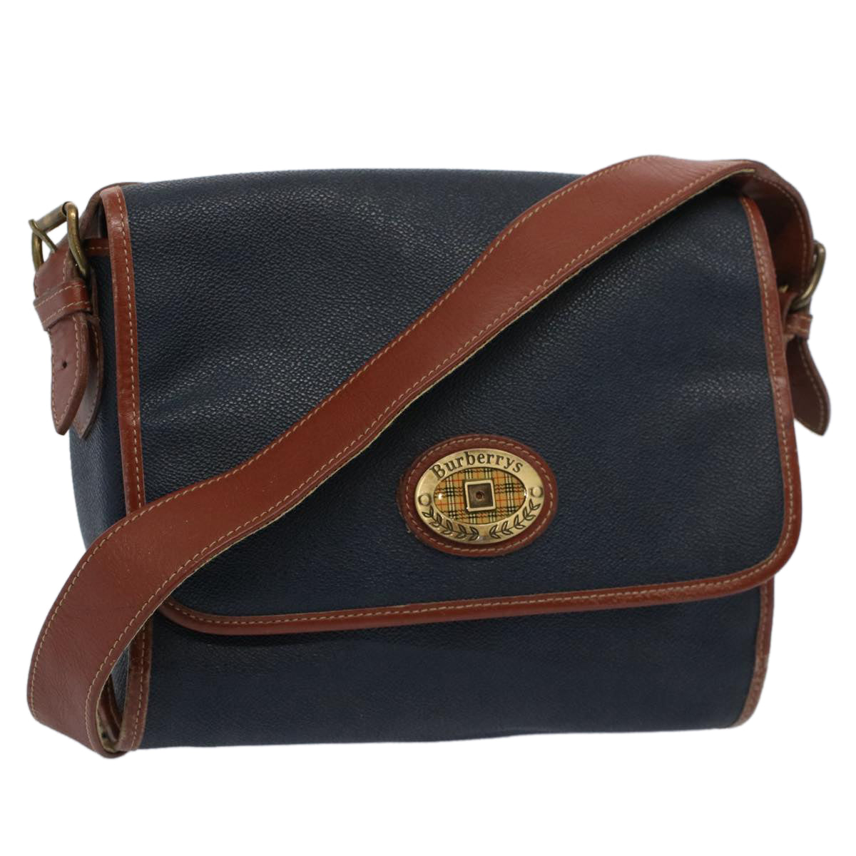 BurberrySs Shoulder Bag Leather Navy Auth yk9319