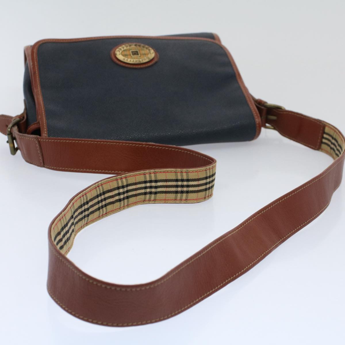 BurberrySs Shoulder Bag Leather Navy Auth yk9319